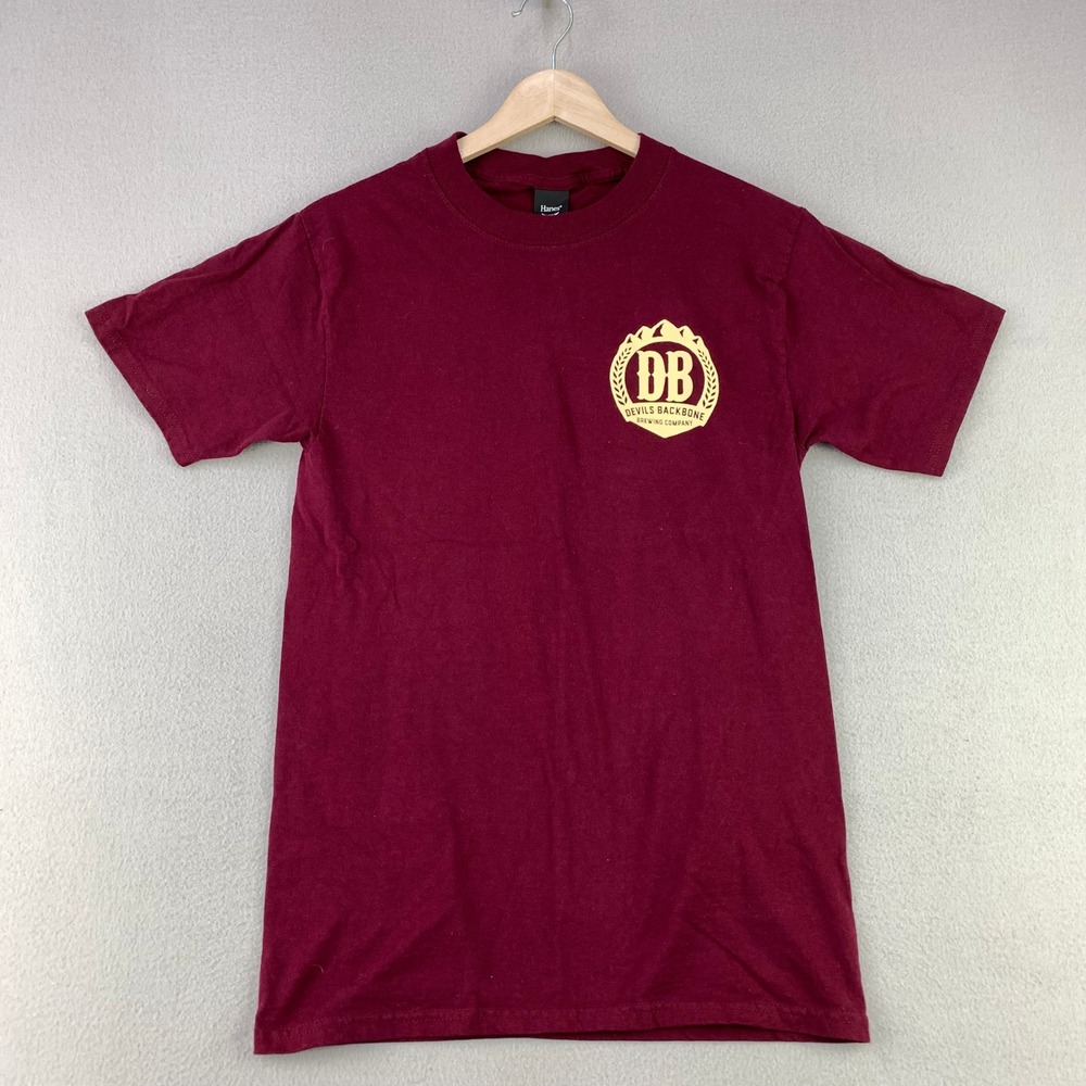 Devils Backbone Brewing T-Shirt Mens Small Burgundy Beer Graphic Tee Cotton